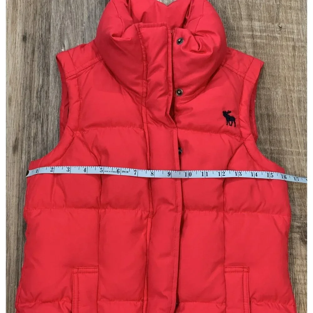 Abercrombie & Fitch Womens Pink Puffer Vest Sz XS Stand Collar Two -Way Zip Snap - Picture 10 of 13